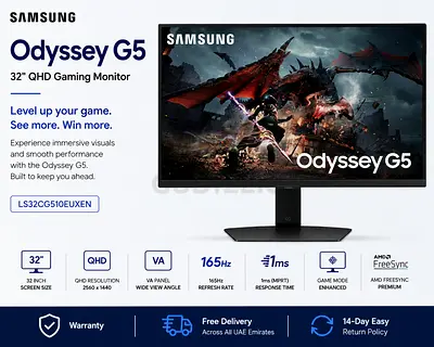 Samsung Odyssey G5 32 QHD 165Hz Gaming Monitor (LS32CG510EUXEN)