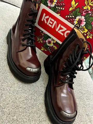 Kenzo burgundy leather lace-up boots with side zipper 41 brand new