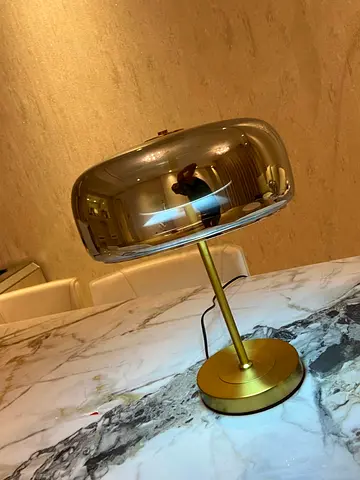 Brass Finish Modern Table Lamp with Smoke Glass Shade