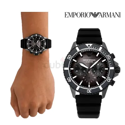 Emporio Armani Mens Black Sport Chronograph Watch - Brand New