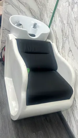 Salon Shampoo Backwash Chair with Ceramic Basin - Black Cushions