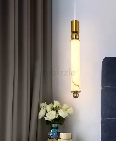 Modern Marble Tube Pendant Light — Brass Finish