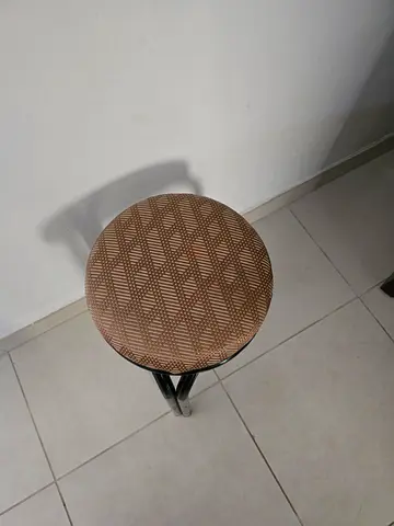 Simple round bar stool with patterned seat - good condition