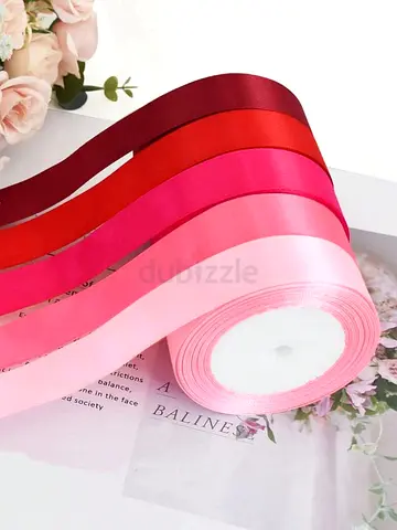 Set of Satin Ribbons - Various Pink Red Shades, 6 Rolls