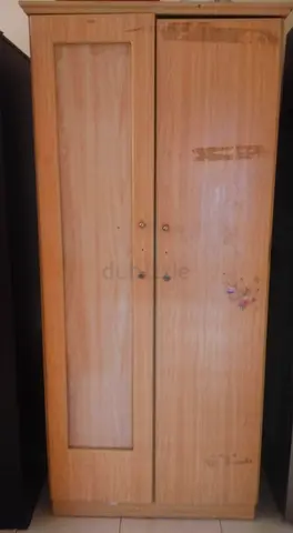 Simple 2-Door Wooden Wardrobe - Light Oak Finishi