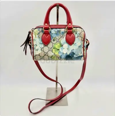 Authentic GUCCI GG BLOOMS Mini Boston Bag Shoulder Bag Floral Print GG Supreme Canvas
