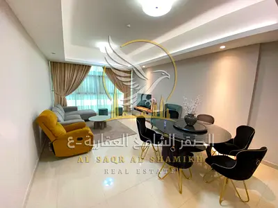 شقه مفروشه للايجار الشهري ثلاث غرف وصاله برج غلفامنطقه الراشديه  عجمان موقع مميز سهوله الوصول لمخرج دبي والشارقه