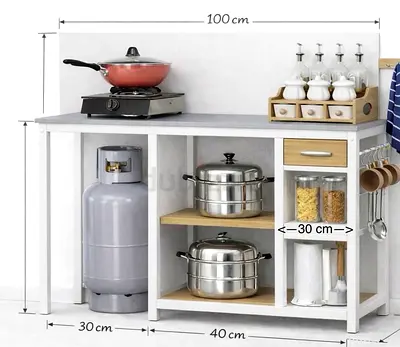 Compact Kitchen Storage Unit with Worktop, Drawer and Shelves (100cm)