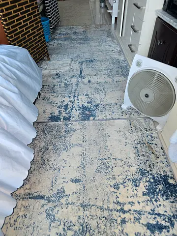 MOVING OUT SALE: Large blue-grey abstract area rug in good used condition