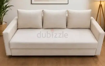 Light Beige 3-Seater Sofa Bed with Cushions - Good Condition