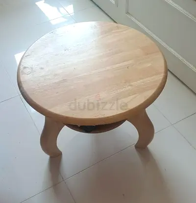 2 Small round wooden side table / stool - light oak finish
