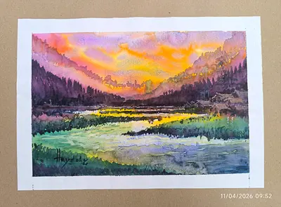Original Watercolor Landscape Painting — Signed, Framed Ready