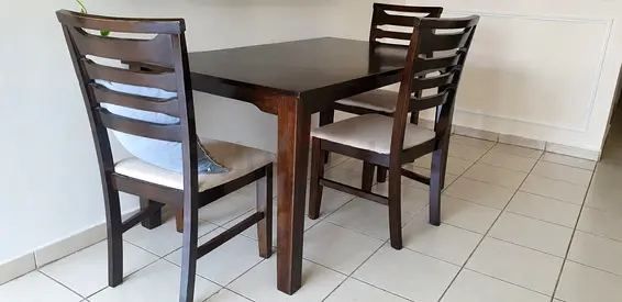 Solid Wood 4-Seater Dining Table with 2 Chairs - Dark Brown