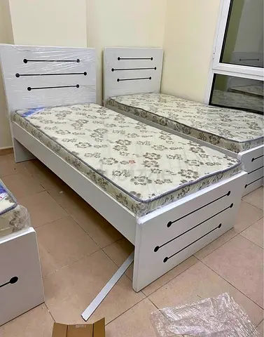 Single Beds with Mattresses - White Wooden Frame
