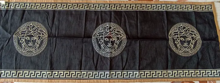 Brand New Long black bed runner/Table runner/ rug with gold Medusa motifs (Versace-style)