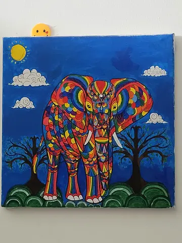 MOVING OUT SALE: Hand-painted Colorful Elephant Canvas Painting