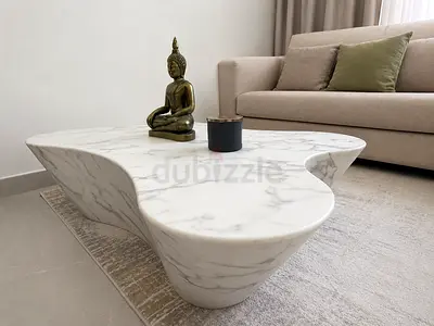 Coffee Table Unique White Marble-Look Curved