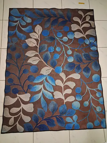Blue and Brown Floral Area Rug - Good Used Condition