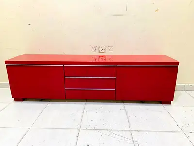 Low Red TV Cabinet with Drawers and Gloss Finish