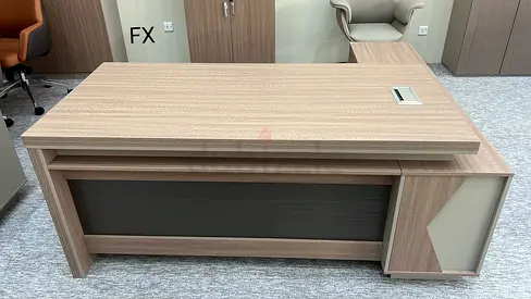 L-shaped Wooden Office Desk with Storage and Cable Port - Light Oak