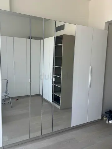 Large White Mirrored Wardrobe with Shelves - Good Condition