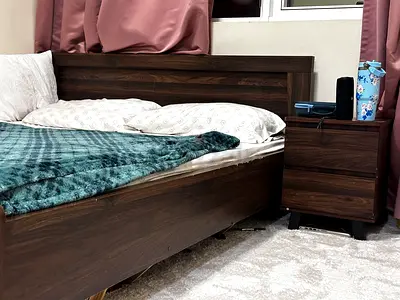 (Dark Wood) / (White) Bed Frame with Matching Nightstand - Good Condition