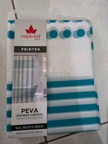 PEVA Shower Curtain (180x180cm) - Teal Stripes  Dots