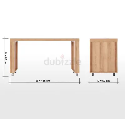 Large Oak-look Wooden Dining Table / Work Desk - 186cm x 60cm x 80cm