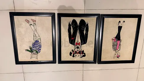 Set of 3 Framed Vintage-Style Fashion Illustration Prints
