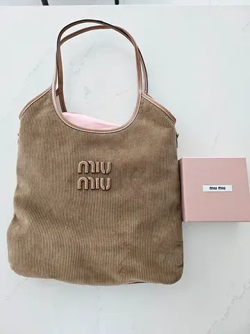 Brand new Miu Miu beige corduroy tote bag with shoulder straps
