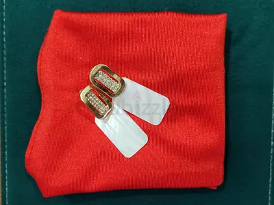 SALE - NEW: Gold-tone rectangular drop earrings with crystal detail