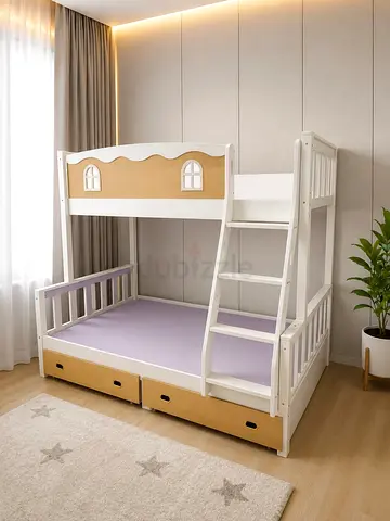 Brand New Solid Wooden White  Natural Bunk Bed with Storage Drawers