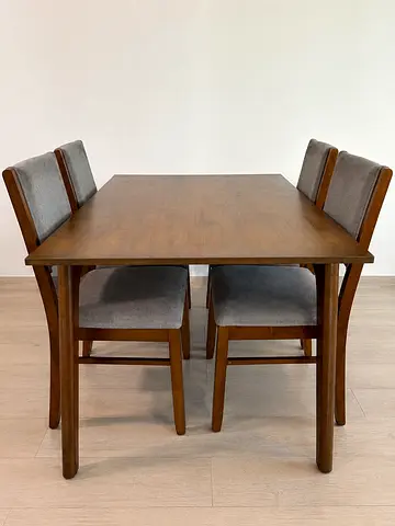 Solid Wood Dining Table with 4 Upholstered Chairs - Medium Brown