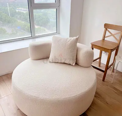 Round Cream Bouclé Accent Lounge Chair with Cushion
