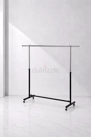 Adjustable Rolling Garment Rack - Single Rail Clothes Stand