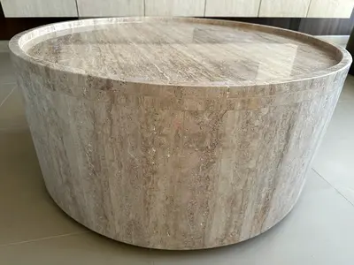 Round Travertine Marble Coffee Table - Solid Stone real marble