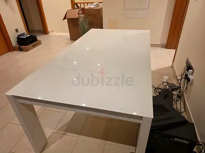 White table with protective glass top