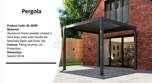 Aluminium Pergola with Tilting Louvres – 3 x 3 x H2.35 m, Dark Grey