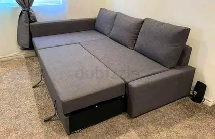Grey Fabric Pull-Out Corner Sofa Bed