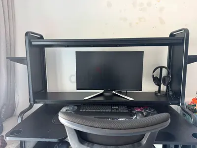 Black Desk with Monitor Shelf - Good Condition