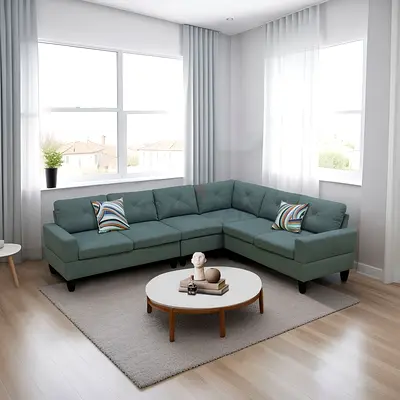 New velvet L-shaped sectional sofa - teal, modern,