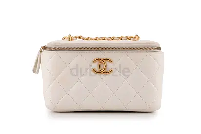 Chanel Quilted Rectangular Vanity Lambskin White Shiny GHW