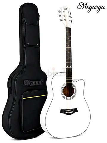 MegArya 38-Inch White Cutaway Acoustic Guitar with Carry Bag