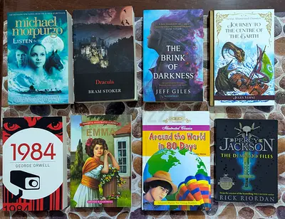 Collection of 10 Paperback Fiction Classics — Dracula, Emma, Percy Jackson, Jules Verne more