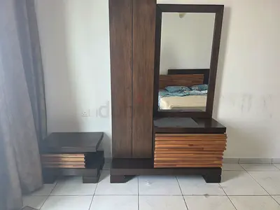 Wooden Dressing Table with Mirror and Matching Nightstand - Dark Brown