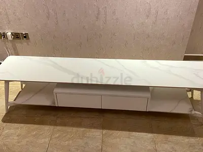 Wall-mounted white TV cabinet with drawers - modern marble finish