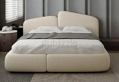 Modern Cream Upholstered Double Bed with Padded Headboard