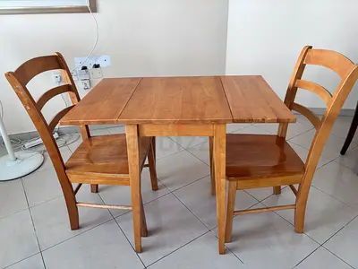 Solid wood small dining table with 2 chairs - natural finish