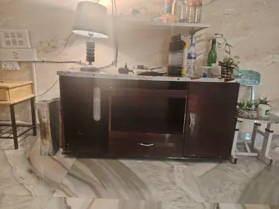 Dark wood TV cabinet / media unit with storage - good condition