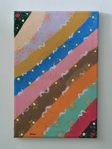 MOVING OUT SALE: Hand-painted Abstract Diagonal Stripes Canvas Painting - 30x20 cm (approx.)